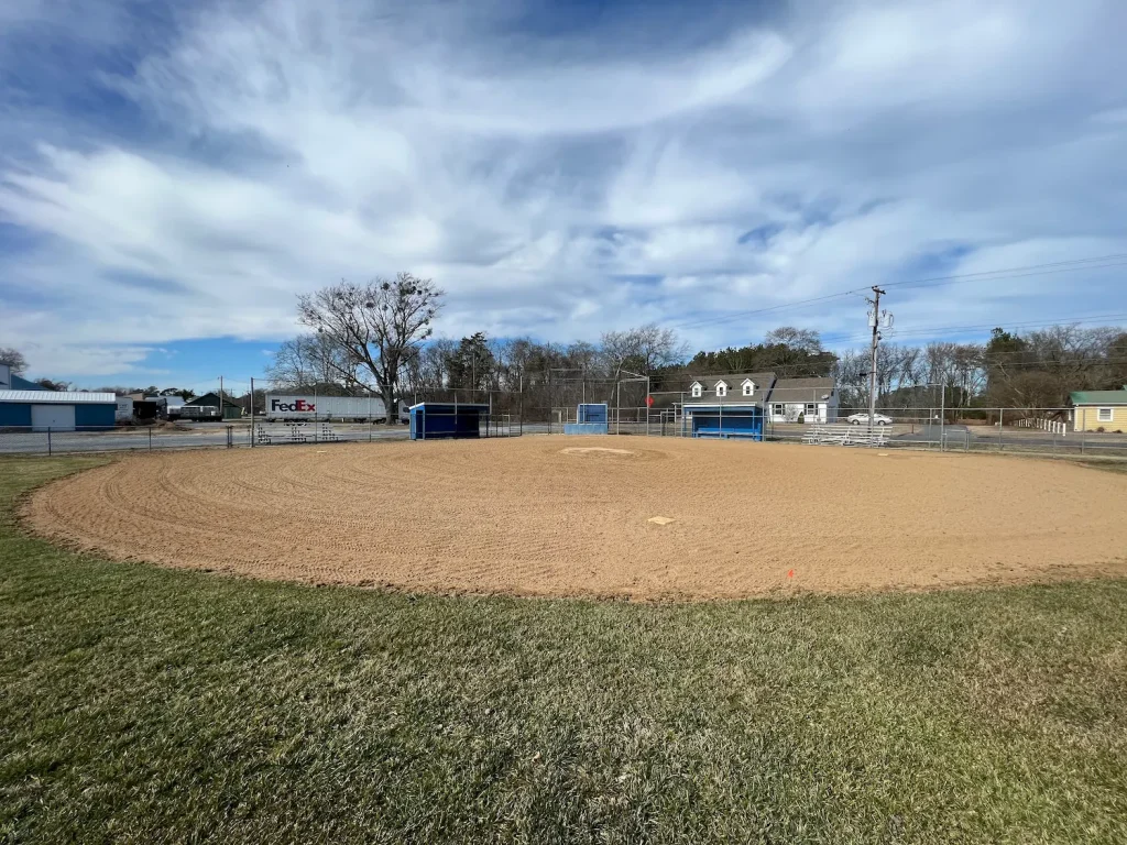 Freshly groomed baseball infield for Sports Turf Care by Harvest Turf Care in Sussex County DE